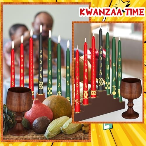 Ziliny 7 Pcs Kwanzaa Kinara Taper Candles Set with Kinara Candle Holder and Hand Made Jujube Wooden Unity Cup for Kwanzaa Festival Celebration Church Ceremony Decor - Image 5