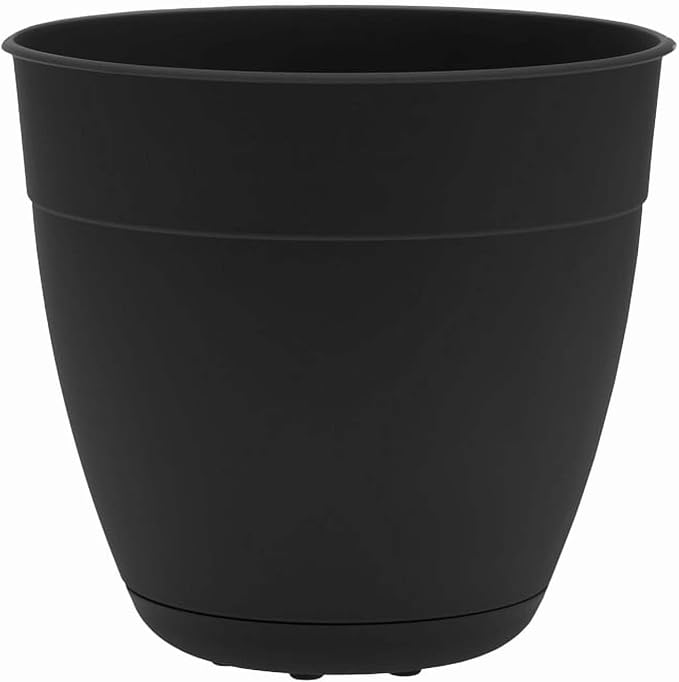 Bloem Dayton 16" Black Recyled Plastic Planter Pot with Drainage Holes and Removable Saucer for Indoor or Outdoor Gardening, Made in USA