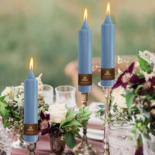 NJAO HOO Grey Blue Short Taper Candle 7 Inch Candlesticks Unscented Dripless Tapered Candle Set for Home Decor Wedding Party Dinner Candles, 4 Pack - Image 4