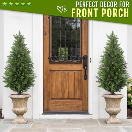 (2-in-1) 2 Pack 3FT Artificial Cedar Christmas Trees with Pots & Spikes - Image 2