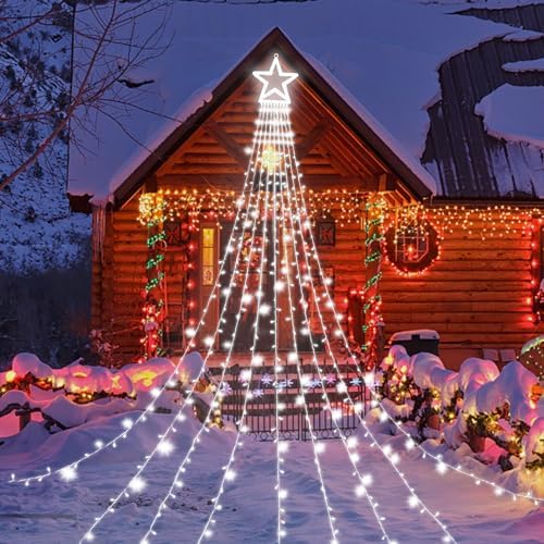 Outdoor Christmas Star String Lights, 320 LED 11.5 ft Waterfall Tree Lights with 8 Lighting Modes for Indoor/Outdoor Yard, Home, Festival, Party, Xmas, New Year Decor by MINIAO