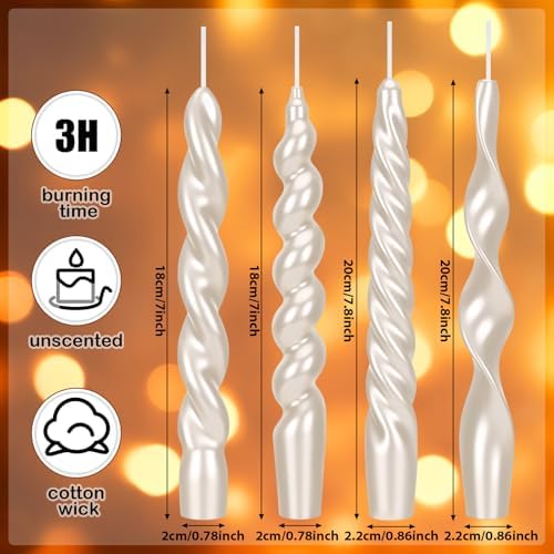 Nuanchu 4 Pcs Twisted Taper Candles,7.87 Inch,Pure,Pearl White - Image 2