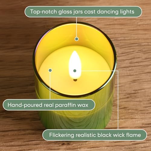 Green Christmas Flameless Votive Candles with Remote Batteries, Glass Flickering LED Battery Candles Set of 6 Φ 2" H 3" - Image 5
