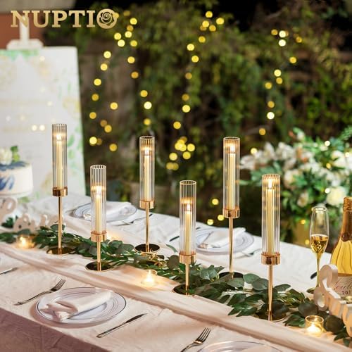 NUPTIO Hurricane Glass Candles Holder, 18 Pcs Gold Taper Candle Holder Bulk - Image 3