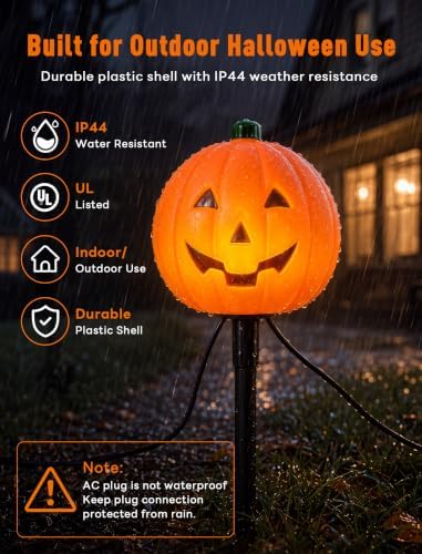 C7 Halloween Pumpkin Pathway Stake Lights, 7 Ft Halloween Pathway String Lights with 4 C7 Bulbs, Stake, Halloweens Decorations Driveway Markers Lights for Outdoor Holiday Garden Walkway Party Lighting - Image 4