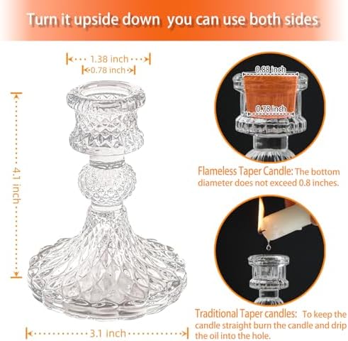 Clear Glass Candlestick Holders, Taper Candle Holders, Set of 6 - Image 2