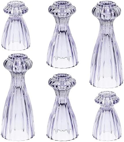 Lysenn Glass Candlestick Holders, Taper Candle Holders Set of 6, Purple by Lysenn
