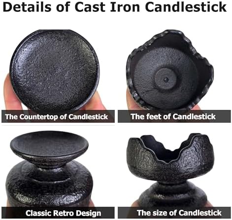 Japanese Style Cast Iron Candle Holder, Small Handmade Vintage Candlestick Holders, Rustic Pillar Candle Holder, Farmhouse Candle Stand for Fireplace Shelf Home Decor (2.24" Tall Pattern) - Image 6
