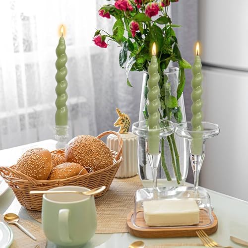 DRIPLESS Unscented Twisted Taper Candles Handmade Candlestick Grass Green Spiral Taper Candles 7.5 Inch Decorative Candle Smokeless for Party Gifts 2 PCS - Image 5