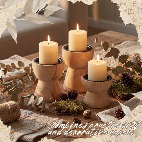 Mifoci 3 Pcs Farmhouse Wooden Candle Holders Pillar Set, Table Mantel Decor - Image 4