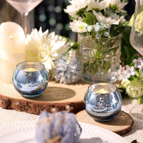 Volens Round Blue Votive Candle Holder Set of 12, Mercury Glass Votives - Image 6