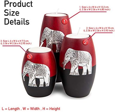 IYARA CRAFT 3 Wooden Candle Holders– Decorative Candle Holders with Inlaid Aluminium Antique Elephant – Intricate Details – Matte Wood Finish – Ideal for Modern & Rustic Settings (Rugby Shape) - Image 3