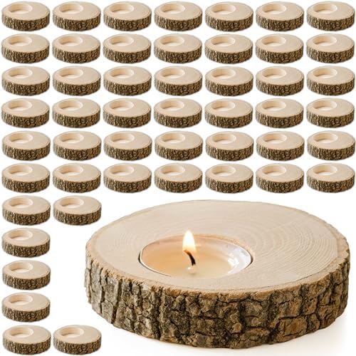 Wooden Tealight Candle Holder - 50 Adorable Thank You Gifts, Perfect for Wedding Favors, Ideal Rustic Decor Piece and Party Decoration - Customize and Gift (50, Undecorated) by SARAP