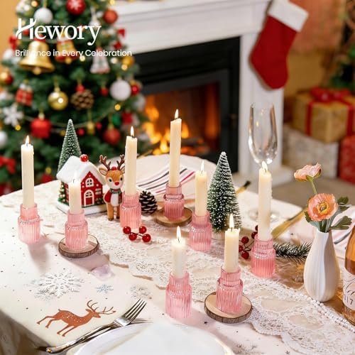 Hewory Glass Pink Candle Holder Bulk, 2PCS Valentines Taper Candle Holders - Image 5