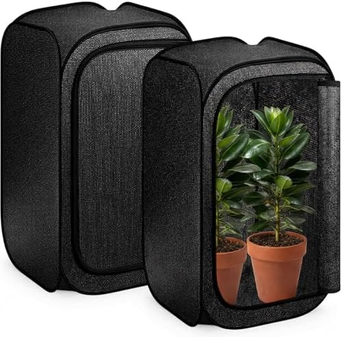 SATINIOR 2 Pack 70% Garden Plant Shade Tent UV Resistant Pop up Plant Protector Sun Shade Netting with Zipper Outdoor Insect Barrier Mesh Guard Cover from Animals Bird(Cage Style,23.6"x23.6"x35.4") by SATINIOR