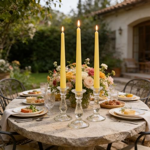 12-Pack Yellow Taper Candles, 10 Inch Unscented Dripless Candlesticks, Long-Lasting Burn Time of 7-8 Hours, Perfect for Home Décor, Weddings, and Events - Image 4