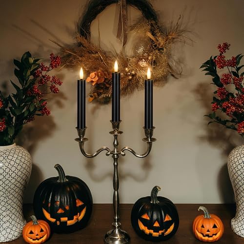 Black Flameless Taper Candles with Remote, Short Halloween Candlesticks - Image 5