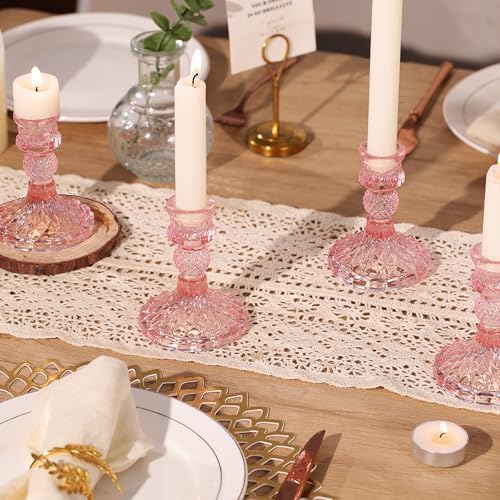12Pcs Pink Candlestick Holders Set- 4" H Taper Candle Holders Bulk, Glass Candle Holders for Wedding, Party, Romantic Dinner Table Centerpieces, Festival Gifts & Windowsill Decor - Image 4