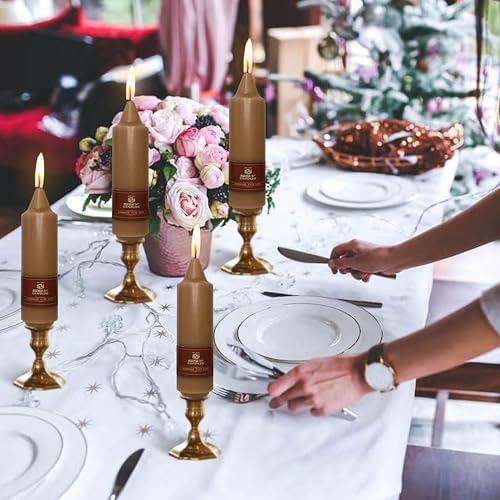 NJAO HOO Brown Short Taper Candle 5 Inch Fall Candlesticks Unscented Dripless Tapered Candle Set for Home Fall Decorations Wedding Party Dinner Candles, 4 Pack - Image 6