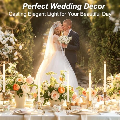 12 Pcs Flickering Flameless LED Taper Candles, Wedding Decor, White - Image 2