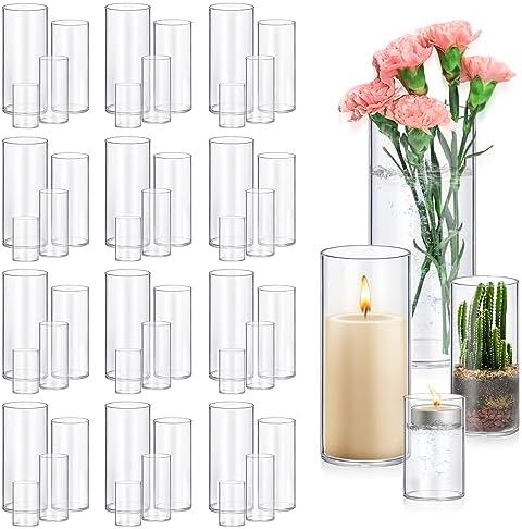 48 Pack Glass Cylinder Vases 4,6,8,10 Inch Tall Clear Flower Vase Hurricane Floating Candle Holder for Table Centerpiece Wedding Home Decor by Homjoy