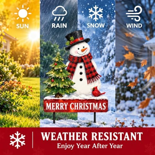 Outdoor Christmas Decorations Metal Snowman Yard Sign Stakes - Image 5