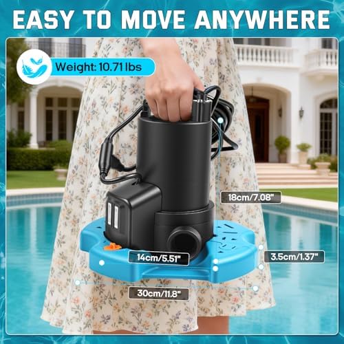 1/3HP Automatic Pool Cover Pump, 3035GPH Submersible Sump Pump | Auto On/Off, Detachable Base, w/Filter Net, 25ft Power Cord, Check Valve, for Swimming Pool, Hot Tubs, Rooftops, Water Beds