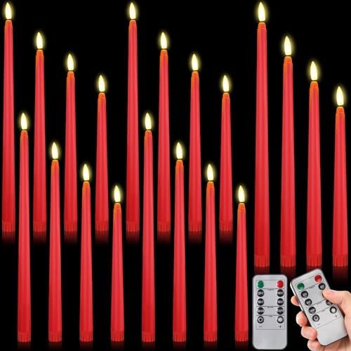 Rossesay 16 Pcs Red Flameless Taper Candle with Remote Timer by Rossesay