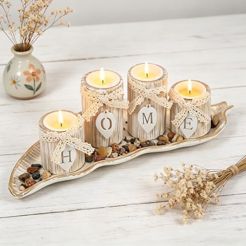 Wooden Candle Holders Centerpieces for Living Room Coffee Table Decorations by Beautifulhomehappylife