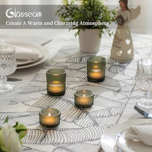 Glasseam Glass Votive Candle Holders: 8 Pcs Ribbed Green Tealight for Decor - Image 2