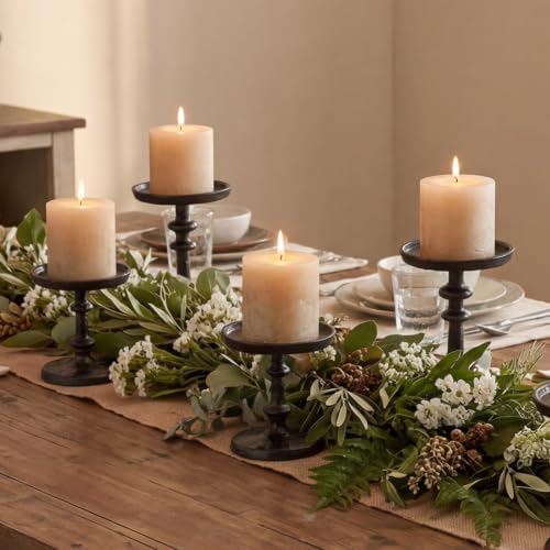 Black Cast Iron Pillar Candle Holders Set of 2 Farmhouse Candlesticks - Image 3
