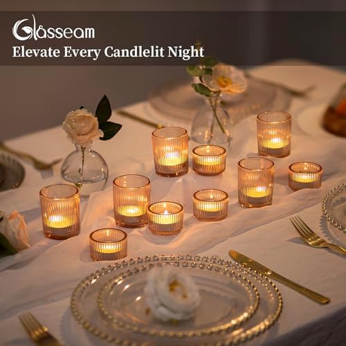 Glasseam Gold Votive Candle Holders, 24 Pcs Ribbed Glass Tealight for Table - Image 6