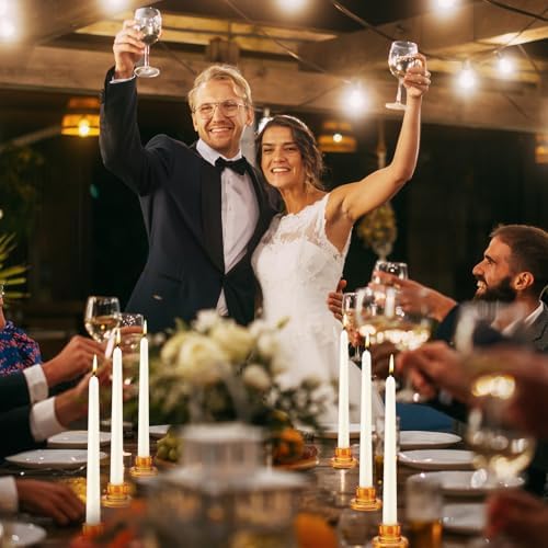 6 PCS Glass Taper Candle Holders Bulk Candlestick Holders Clear Short Tapered Candle Stick Holder Decor Set for Table Centerpiece Wedding Party Advent Christmas Home Decorations (6, Amber) - Image 7