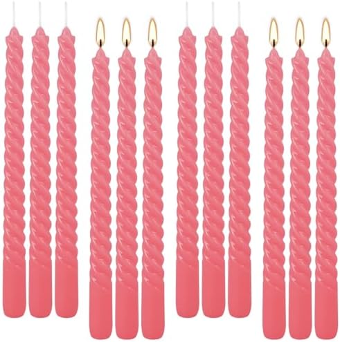 12-Pack Pink Spiral Taper Candles – 10 Inch Elegant Dripless & 10-Hour Burn – Long-Lasting Decorative Candles for Weddings, Birthdays, Parties, Church, Home Decor & Romantic Dinners - Image 4