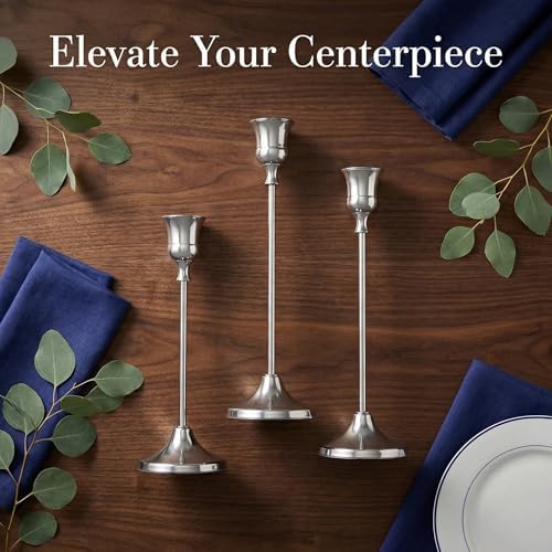 Set of 3 Silver Tapered Candle Holder,Candlestick Tall Metal Candlestick Holders for Table Centerpiece Home Decor for Wedding Fireplace Mantel Housewarming Gift Fits 3/4 Inch Thick Candles - Image 6