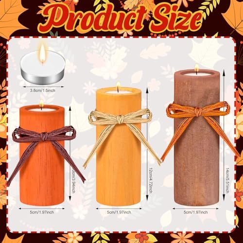 MTLEE 3 Pcs Fall Wood Candle Holders Fall Style, Soy Wax Tea Light - Image 3