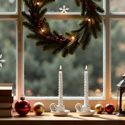 DOITOOL 2 Pcs Ceramic Candle Holders, Taper Candle Holder with Handle, Nordic Style Vintage Candlestick Holder for Valentine's Day Birthday Hoilday Party Decoration Desktop Ornament - Image 6