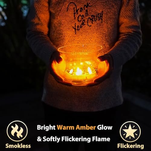 Solar Tea Lights Outdoor Waterproof, 8pcs Rechargeable Dusk to Dawn Little Solar Votive Candles, Flameless Flickering Small Light for Lantern Window DIY Chandelier Patio Deck Garden Decor (Warm Amber) - Image 5