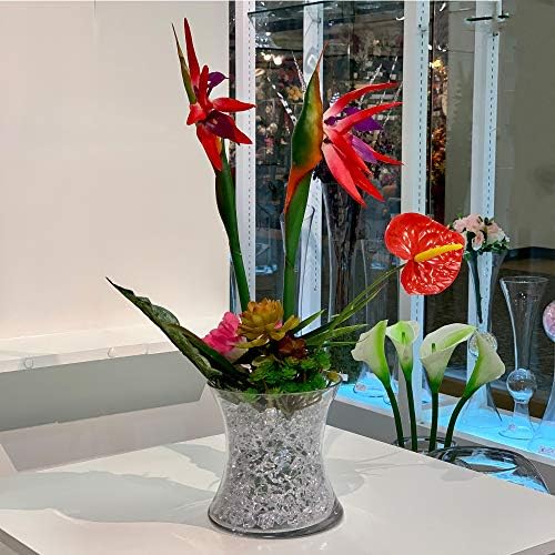 WGV Unique Bouquet Vase Bulk, 7" W, 7" H, Clear Short Hurricane Concaved Neiman Glass Floral Container, Home Wedding Event Decor, 8 Pieces (VHV0707) - Image 5