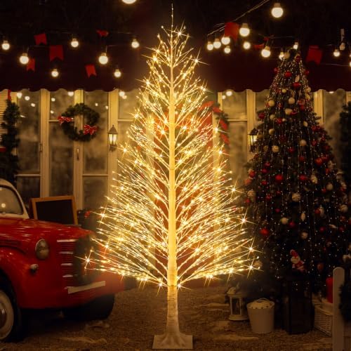 Rossesay 1 Pack 8ft-1800led Christmas Lighted Birch Tree Warm White Lights by Rossesay