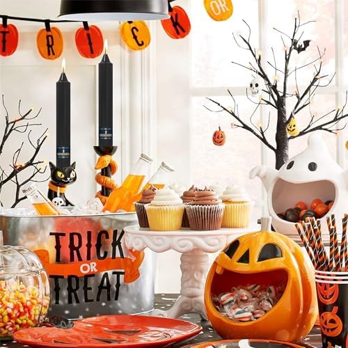 Halloween Taper Candle Dripless Candlesticks - Gedengni 4pcs Unscented Candles Long Candle Sticks 9inches Black Tapered Candles for Home Party Wedding Restaurant Holiday Decor,30D-Black - Image 3