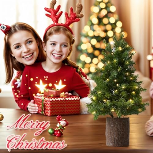 19.7" Table Top Artificial Christmas Tree with Wooden Style Pot - Image 6