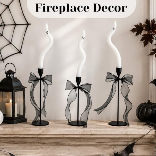 AYGXU Halloween Decorations indoor-3Pcs Twisting Ghost Candles Decor with Candle Holders,Ribbons,Vintage Candlestick Holders Decoration,Halloween centerpieces for Party Table Fireplace Decorations - Image 3