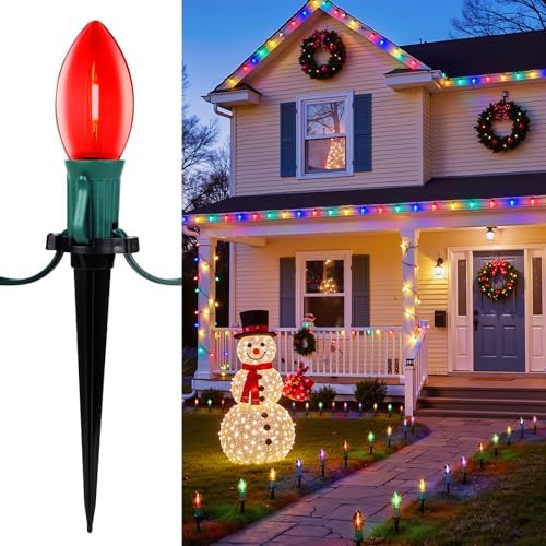 Christmas Pathway Lights Outdoor,28 Ft C9 Lights with 60 Multicolor Bulbs by Brightown
