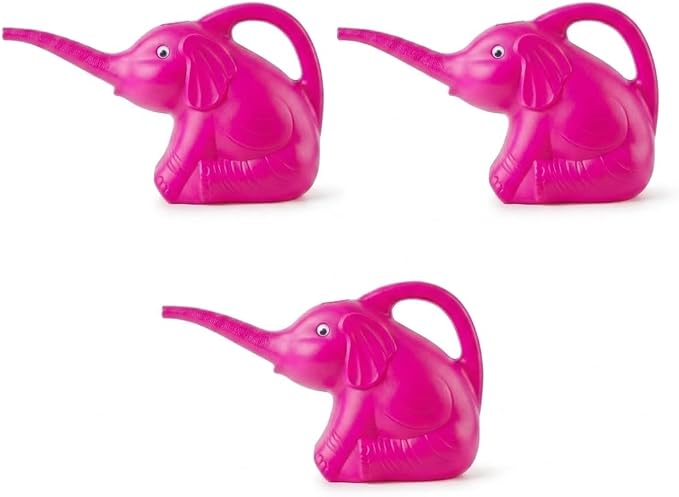 PMU 3Pcs 2-Quart Elephant Watering Can – Durable Plastic Garden Watering Can for Indoor & Outdoor Plants, Easy-Pour Spout, Large Water Pot, Pink