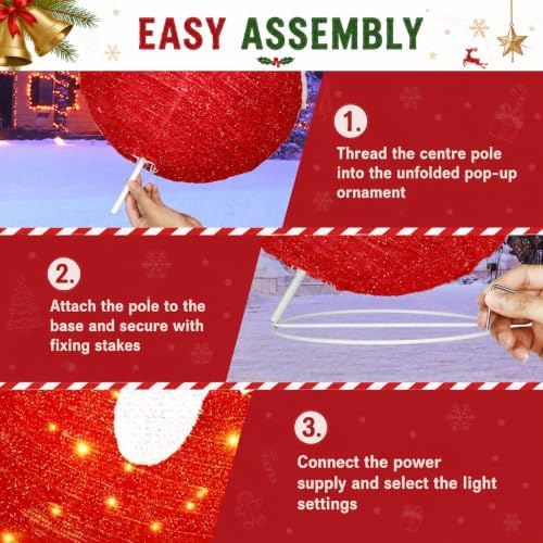2 Pcs Lighted Outdoor Christmas Ornaments, 160 LEDs, Red and Green - Image 5