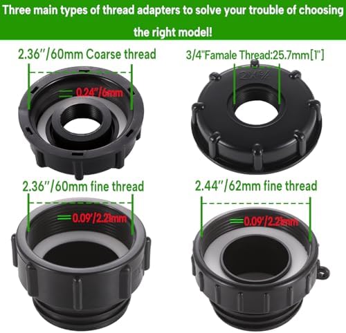 3-Size IBC Tote Adapter, 275-330 Gallon IBC Tote Adapter 2.44" Fine, 2" Fine and 2" Coarse Thread + 304 Stainless Steel 3/4" Garden Hose Faucet for Garden Hose Connectors - Image 6