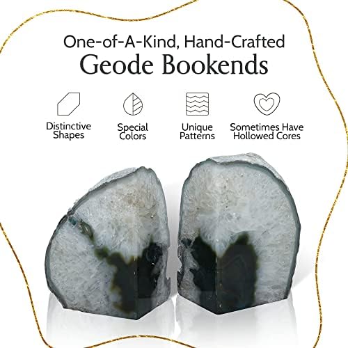 Nature's Decorations Green Agate Bookends – A+ Grade Geode Heavy Duty Decorative Stone Crystal for Shelves & Bookcases, Natural Polished Bookshelf Decor, 1 Pair 6-8Lbs