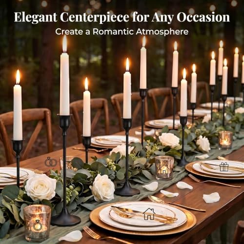 12 Pcs Black Candlestick Holders, Vintage Metal Candle Holders Taper Candle Stands, Tall Black Brass Tapered Candle Holder for Wedding Tables Centerpieces Decor - Image 4