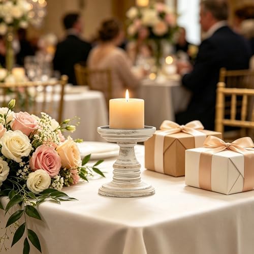 Hosley's Set of 2 White Wood Pillar Holders - 5" High. Ideal Gift for Weddings, Special Occasion, Spa, Aromatherapy Settings, Candle Gardens W1 - Image 2